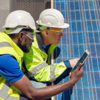 Techniker bei der Überprüfung einer Photovoltaikanlage
