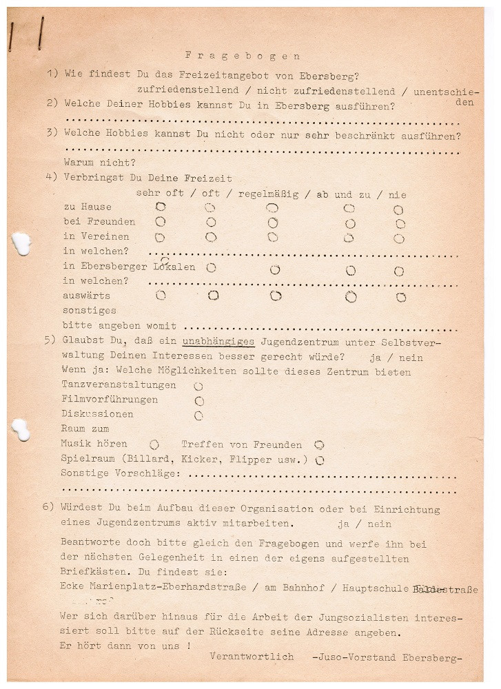 Fragebogenaktion der Juso Ebersberg (1973)